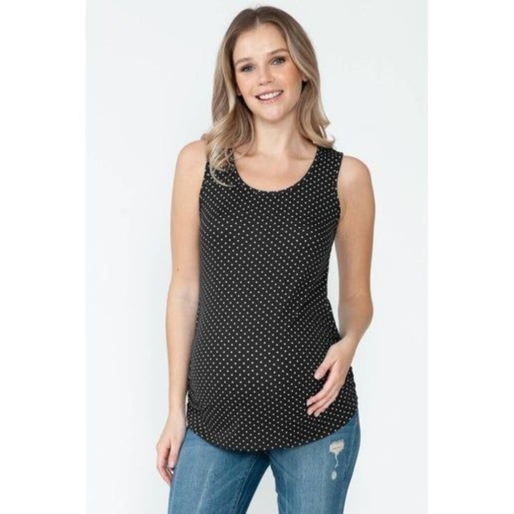 Sleeveless Polka Dot Maternity Top In Black Or Navy By RK Apparel Large